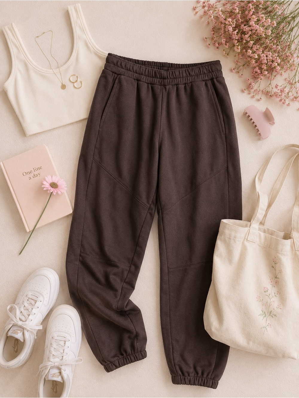 NWT Naked Wardrobe Chocolate Brown Relaxed Fit Joggers Size Small